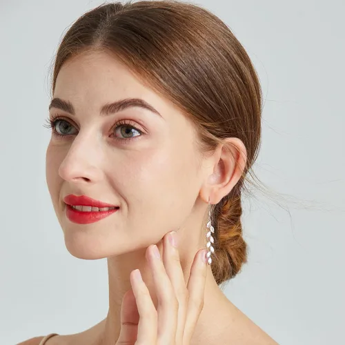 Vista 5 de Silver Dangle Earrings for Wedding Bridesmaid - Rhinestone, Dangling, Prom Earrings