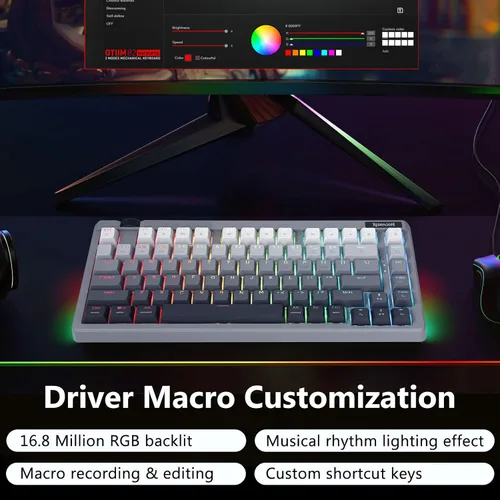 Vista 8 de Redragon Teclado mecánico inalámbrico, Bluetooth/2.4GHz/USB-C con cable, 75% teclado para juegos personalizado intercambiable en caliente