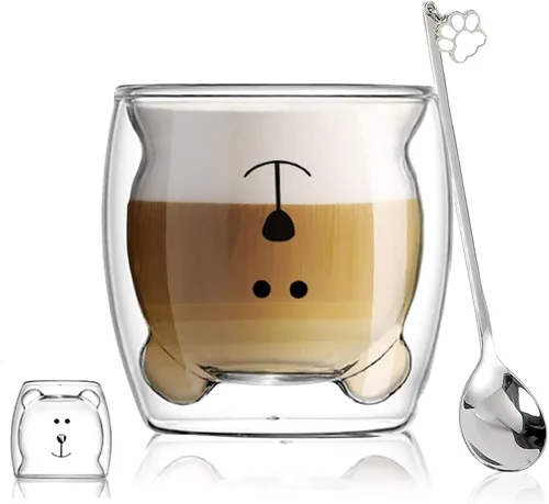 Vista 16 de Binoster Tazas Lindas de Oso Kawaii de Vidrio de Doble Pared para Café y Té, Taza de Yogur Divertida, Regalo Novedoso para Mujeres, Sus Amigas