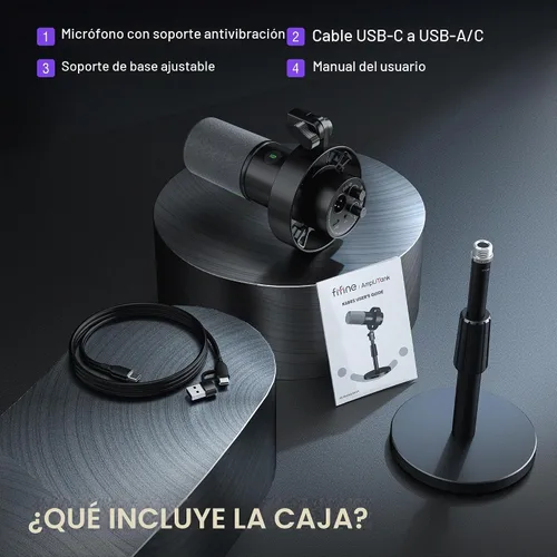 Vista 10 de FIFINE K688S XLR/USB Podcast Micrófono Dinámico con Soporte de Escritorio