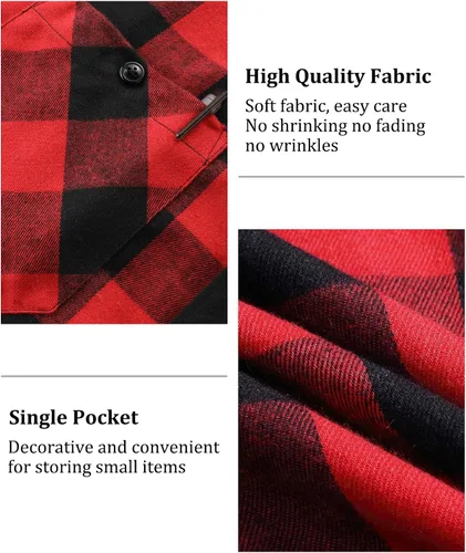 Vista 5 de Camisa de franela con capucha a cuadros para hombre, manga larga, casual, con botones