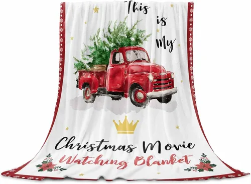 Vista 9 de Manta de forro polar suave con diseño de árbol de Navidad con texto en inglés «This is My Christmas» para ver películas navideñas, sofá, silla, sala