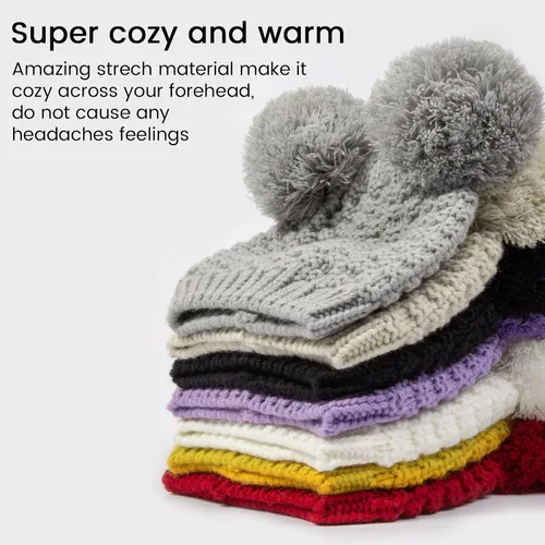 Vista 6 de Simplicity Gorro de punto trenzado para mujer con pompón para esquí snowboard