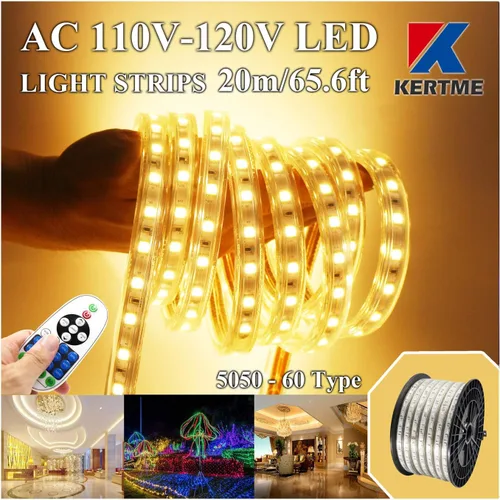 Vista 11 de Tira de luces LED 5050-60 tipo CA de 110-120 V, flexible, impermeable, regulable, multimodos de luz LED + control remoto de 23 teclas para Blanco