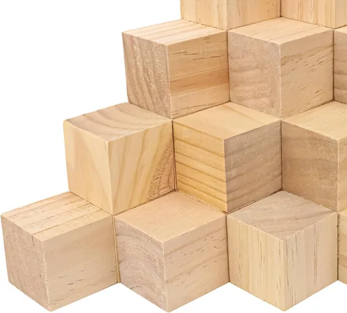 Vista 3 de 80 cubos de madera de alta calidad de 2 pulgadas, cubos de madera de pino natural para manualidades, bloques de madera listos para proyectos
