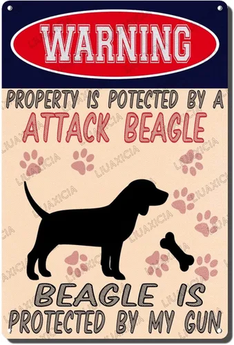 Vista 14 de LIUAXICIA Letreros divertidos de metal con texto en inglés "Warning Property is Potected by A American Bulldog is Protected by My Gun" The Coffee
