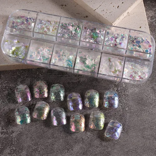 Vista 4 de Arte de uñas holográfico de ópalo con purpurina en polvo, pigmento iridiscente, cristal de hielo, paillettes de sirena, lentejuelas brillantes