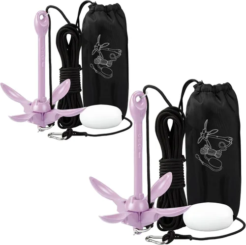 Vista 13 de Lounsweer Paquete de 2 anclajes de kayak marino de 1.5/3.5 libras, kit de anclaje plegable para barco, kayak, pesca, accesorios para botes pequeños