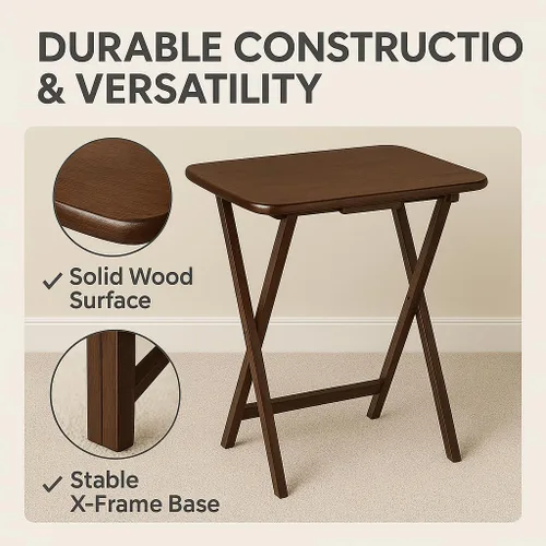 Vista 5 de Ergode Juego de mesa de madera de 5 piezas, elegantes mesas plegables, base duradera con marco en X, práctico soporte vertical, fácil montaje Marrón