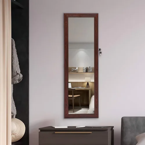 Vista 6 de Jewelry Armoire Mirror Cabinet WallDoor Hanging Mounted Door,Lockable Makeup Mirror Organizers and Storage With LED Light,Full-length Mirror with