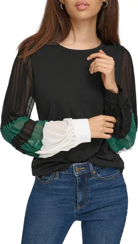 Vista 2 de Karl Lagerfeld Paris Blusa plisada de manga larga para mujer