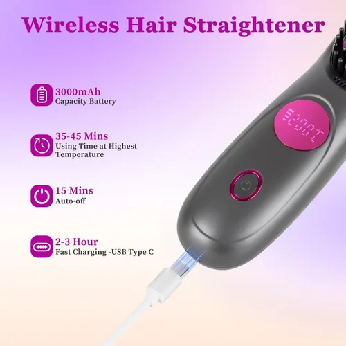 Vista 7 de Go Brush Pro para cabello corto, cepillo alisador de cabello mejorado 2026, cepillos alisadores inalámbricos portátiles para viajes, calentamiento