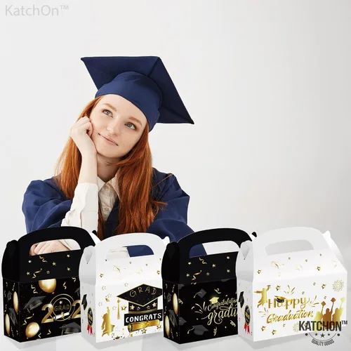 Vista 2 de Cajas de regalo de graduación 2022 – Paquete de 12 Caja de tarjetas de graduación 2022 Decoraciones de fiesta de graduación 2022 negro y dorado