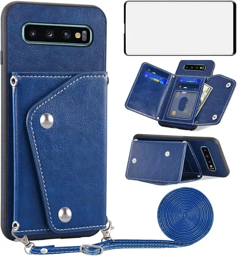 Vista 9 de Asuwish Funda de teléfono para Samsung Galaxy S10 Plus con protector de pantalla de vidrio templado y tarjetero para tarjeta de crédito, correa