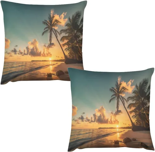 Vista 9 de Juego de 2 fundas de almohada con diseño escénico del océano tropical, fundas de almohada para sofá, fundas de almohada de poliéster para sofá