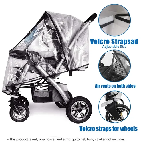 Vista 3 de Funda de lluvia para cochecito y mosquitera para cochecito de bebé (juego de 2 piezas), accesorio universal para cochecito, impermeable, protección