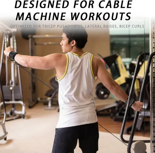 Vista 7 de Puños ajustables para muñeca de neopreno con correas acolchadas para equipos de entrenamiento de fuerza con máquinas de cable