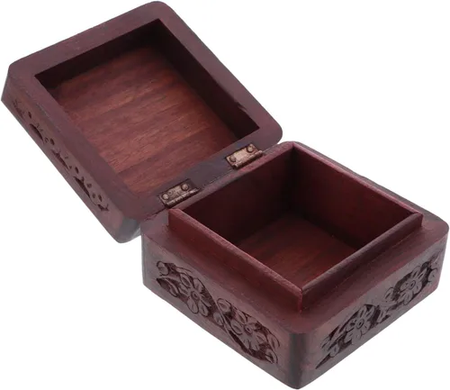 Vista 4 de LiShay - Joyero de madera con flores talladas cuadradas