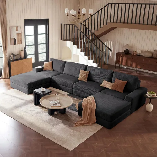 Vista 19 de Sofá seccional modular, 120.47" Sofá seccional moderno en forma de nube con chaise en L, cómodo sofá mullido de corduroy con asiento profundo, sofás