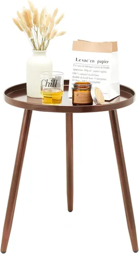 Vista 10 de Linpla Mesas auxiliares/auxiliares decentes – Pequeña mesa redonda decorativa, mesitas de noche estrechas de metal negro con 3 patas, ideal