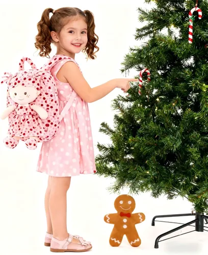Vista 17 de Onetoo Mochila para niños pequeños, regalos de regreso a clases, mochilas para niñas y niños con muñecas de bebé ligeras y suaves en vestido