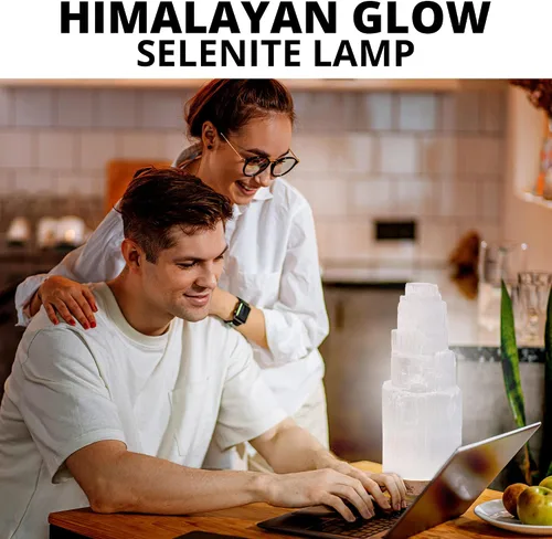 Vista 6 de Himalayan Glow WBM Lámpara de Cristal de Selenita de 20 cm, Lámpara Rascacielos Marroquí, Cristales y Piedras Curativas para Sanación y Meditación