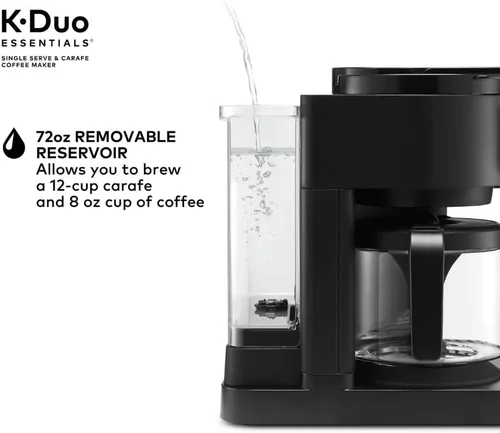Vista 2 de K-Duo Essentials Coffee Maker for Hot and Iced Drinks, Single Serve KCup Pod Brewer and 12 Cup Carafe Drip Coffee Pot, 72 oz Water Reservoir,Pause &