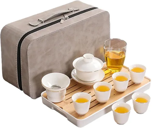 Vista 12 de Juego de té de jade blanco Gaiwan Gongfu chino - 6 tazas estilo japonés en casa