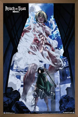 Vista 14 de Attack on Titan - Póster de pared en DVD, 22.4L x 14.7A pulgadas, versión con marco de madera de granero