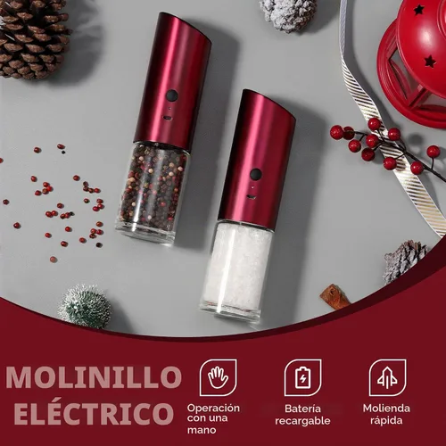 Vista 6 de Vzaahu Gravity - Molinillo eléctrico de pimienta y sal - Juego de 2 molinillo de sal y pimienta recargable de acero inoxidable con luz LED Rojo