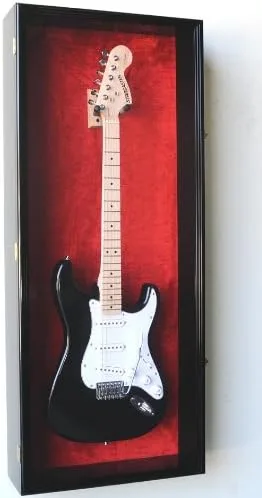 Vista 8 de Estante de pared para guardabarros de guitarra con protección UV, con cerradura, nogal