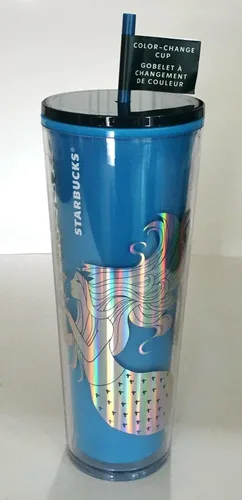 Vista 2 de Starbucks Vaso de plástico con cambio de color azul sirena de Navidad 2021, 24 onzas