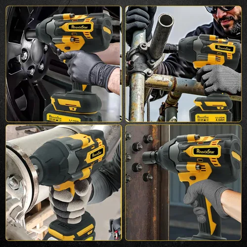 Vista 5 de Rhovixster Pistola de impacto inalámbrica 1/2, juego de llaves de impacto con 2 baterías de 4 Ah y cargador, par de torsión 850 N.M e impacto motor