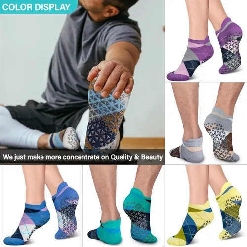 Vista 5 de Calcetines de yoga antideslizantes con agarres para pilates, ballet, barras, descalzos, calcetines antideslizantes para hospitales para mujeres