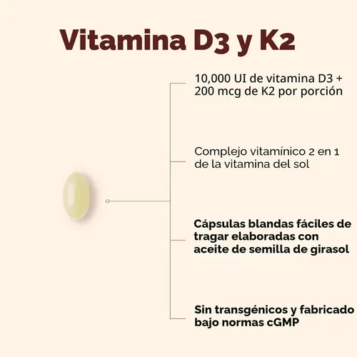 Vista 2 de Micro Ingredients Vitamina D3 10,000 UI + K2 MK-7 200 mcg por porción, 90 cápsulas blandas Suplemento extra fuerte* D3 K2 2 en 1 Cápsulas