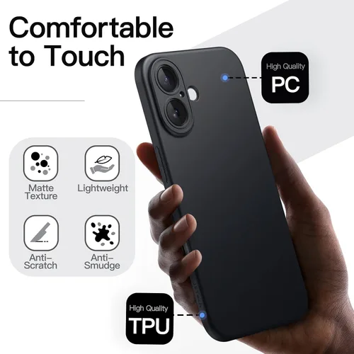 Vista 5 de JETech Funda delgada para iPhone 16 de 6.1 pulgadas con protección completa para lente de cámara, ultrafina, ligera, acabado mate, funda protectora
