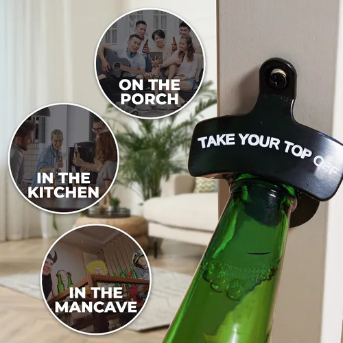 Vista 2 de Abrebotellas montado en la pared – Abrebotellas de diseño Take Your Top Off – Abrebotellas fresco y divertido – Perfecto para hombres, tu papá
