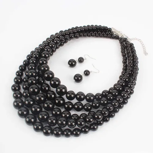 Vista 8 de KOSMOS-LI Collar de perlas de fantasía, con varias capas o líneas de perlas. Conjuntos de joyas de fantasía.