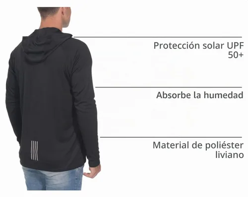 Vista 4 de Camisa de pesca para hombres de manga larga, con protección solar SPF 50+ UV, camiseta tipo sudadera Negro