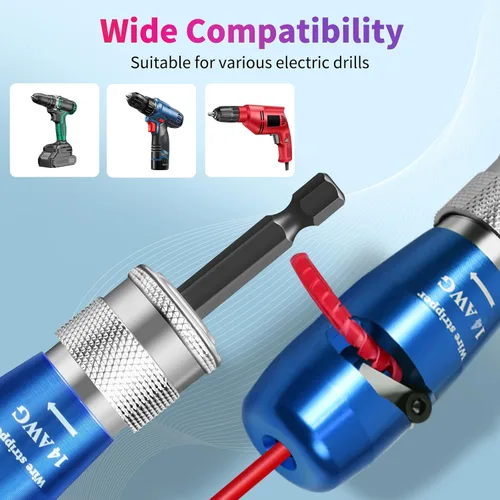 Vista 5 de Herramienta para pelacables de taladro para cable 8/10/12/14 AWG - Kit de pelado y torsión de cables de impacto estándar de EE. UU., herramienta