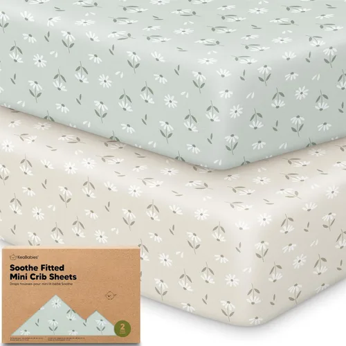 Vista 21 de 2 paquetes de sábanas ajustadas para mini cuna - 38x26 sábanas Pack N Play para colchón Pack and Play, algodón orgánico, ropa de cama transpirable