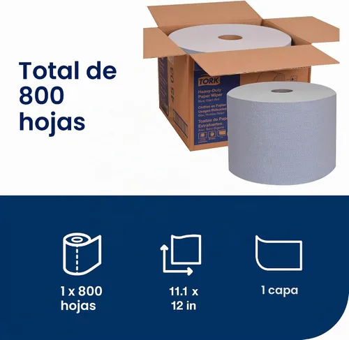 Vista 2 de Tork Limpiaparabrisas de papel industrial resistente azul W1, rollo gigante, 450304