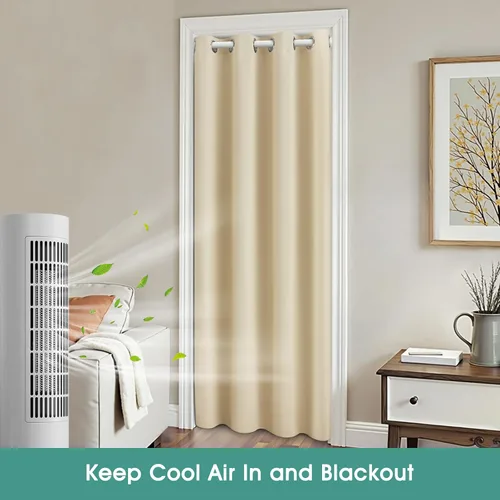 Vista 3 de HOMEIDEAS Cortinas beige para puerta, cortina de privacidad con ojales para dormitorio, 39 pulgadas de ancho x 78 pulgadas de largo, cortinas opacas