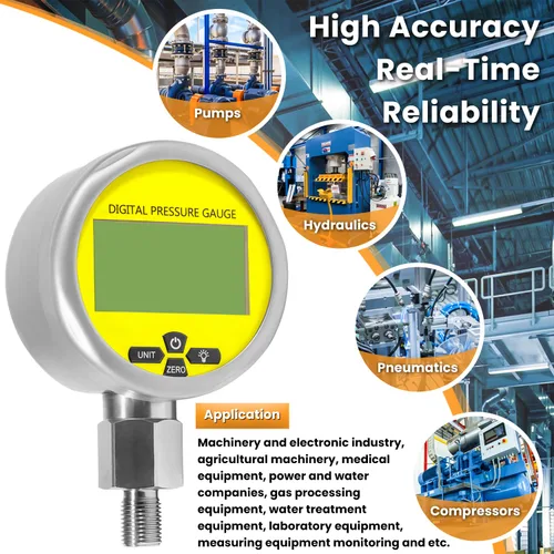 Vista 3 de Manómetro de presión hidráulica digital de 10000PSI Sensor de presión Manómetro con conector NPT de 1/4 de pulgada Base Entrada 700BAR/70Mpa 3.15