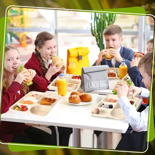 Vista 6 de Pinkunn 8 platos divididos irrompibles grandes de 14 pulgadas para niños y adultos, bandeja de paja de trigo apta para lavavajillas, microondas