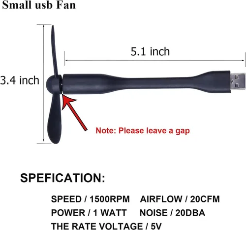 Vista 4 de Mini ventilador USB, ventilador de bolsillo portátil alimentado por USB-A, enfriador pequeño, funcionamiento silencioso, para el hogar, oficina