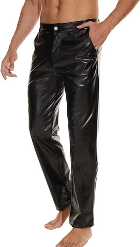 Vista 3 de Pantalones de discoteca metálicos brillantes para hombres, pantalones de fiesta de los años 7080, pantalones de pierna recta vintage para cosplay
