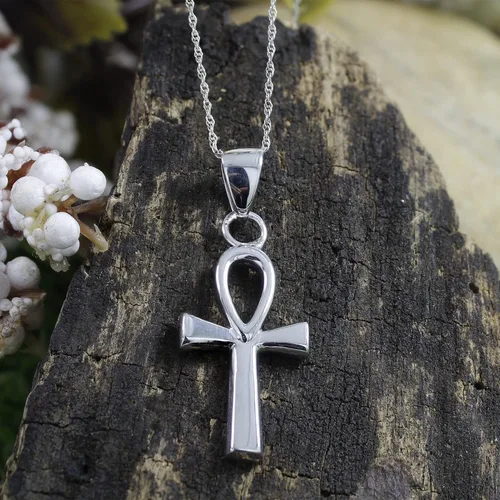 Vista 3 de Wishrocks Collar con colgante de oro de 14 quilates sobre plata de ley Ankh para mujer
