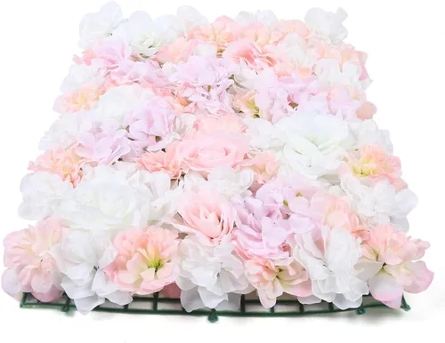 Vista 4 de 12 paneles de pared de flores artificiales de 24 x 16 pulgadas, paneles decorativos de flores de rosas de seda 3D, fondo de pared de flores