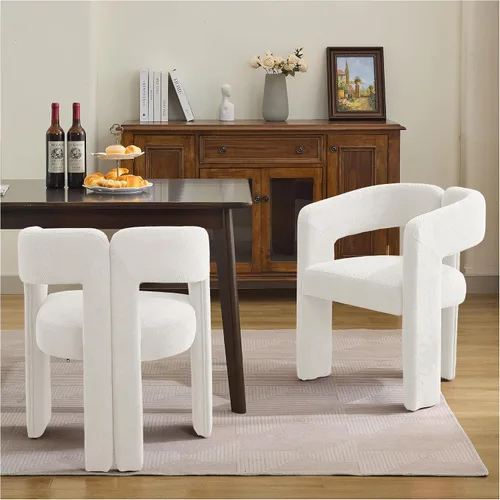 Vista 11 de adochr Modernas sillas de comedor de barril, silla de comedor tapizada de lino con patas de madera, sillas decorativas con brazos, cómodos sillones